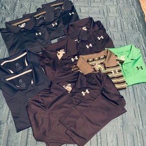 Lot of 11 polos. Includes: 9 Under Armour , 2 off brand.